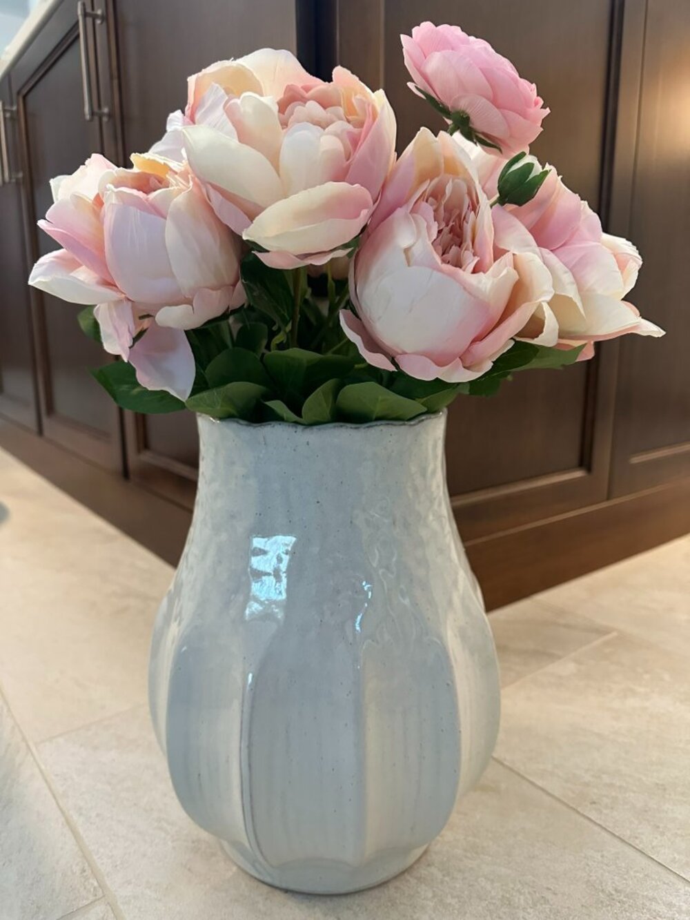 NEW HEARTH & HAND WITH MAGNOLIA 12" PLEATED CERAMIC VASE SOUR CREAM FAUX PEONIES